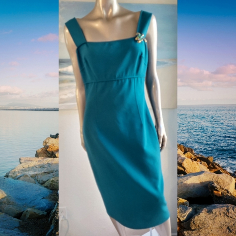 $1,890 GORGEOUS TEAL WOOL DRESS 8 M